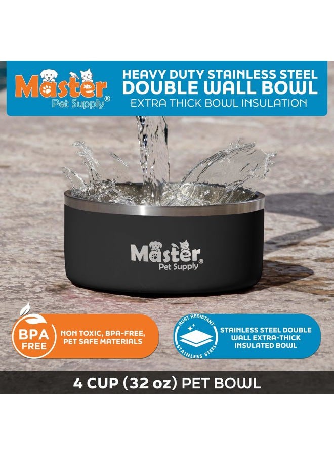 Master Pet Supply Stainless Steel Dog Bowls - 32 oz, Heavy Duty - Black Velvet, Double Wall Extra-Thick Insulated, Non-Slip Pet Water Bowl for Dogs, Cats & Pets, Anti Rust Metal, Dish Washer Safe - Image 3