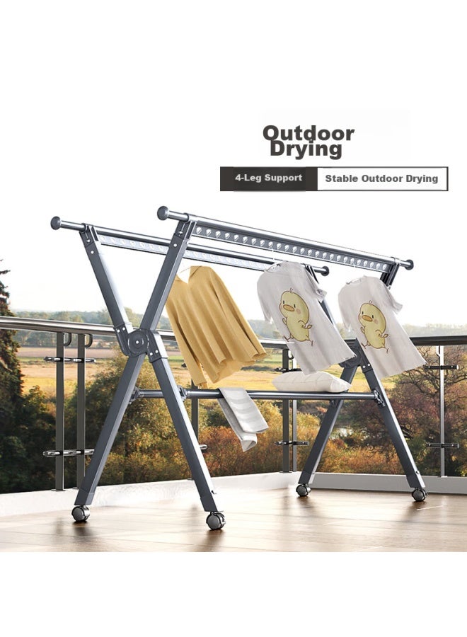 Hkg Folding Aluminum Alloy Clothes Drying Rack, Extendable Indoor Balcony Household Clothes And Quilt Drying Stand - Image 4
