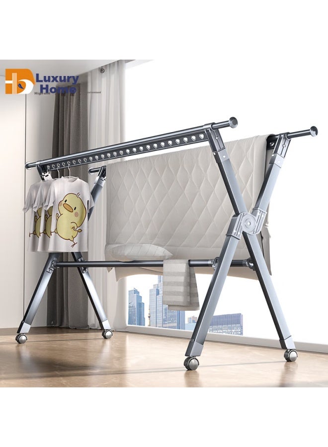 Hkg Folding Aluminum Alloy Clothes Drying Rack, Extendable Indoor Balcony Household Clothes And Quilt Drying Stand - Image 1