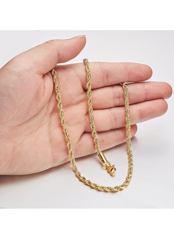Julia Store 18k Gold Plated Rope Chain 2.5mm Stainless Steel Twist Rope Chain Necklace for Men Women Thin Chunky Chain Necklace  - Image 5