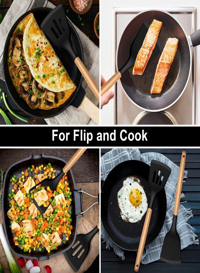 إي-فار ملعقة تقليب سيليكون من إي-فار، عبوة من قطعتين، ملاعق مطبخ مقاومة للحرارة لأواني الطهي غير اللاصقة، ملاعق مطاطية صلبة مشقوقة، أدوات طهي للأسماك والبيض والفطائر (أسود) - Image 3