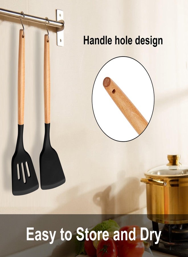 إي-فار ملعقة تقليب سيليكون من إي-فار، عبوة من قطعتين، ملاعق مطبخ مقاومة للحرارة لأواني الطهي غير اللاصقة، ملاعق مطاطية صلبة مشقوقة، أدوات طهي للأسماك والبيض والفطائر (أسود) - Image 5