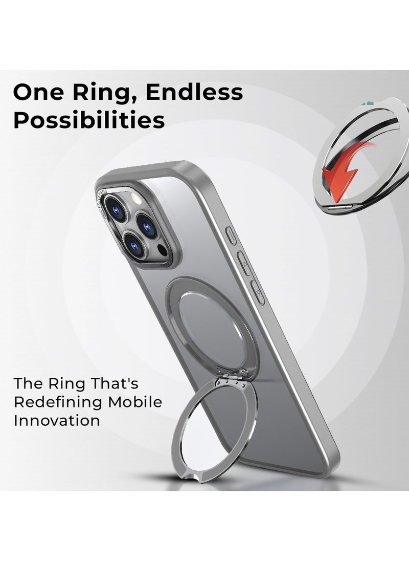 glassology - iPhone 16 Pro Max 360° Rotate Ring Stand MagSafe Case Shockproof Wireless Charging Compatible Adjustable Kickstand (Grey) - Image 1