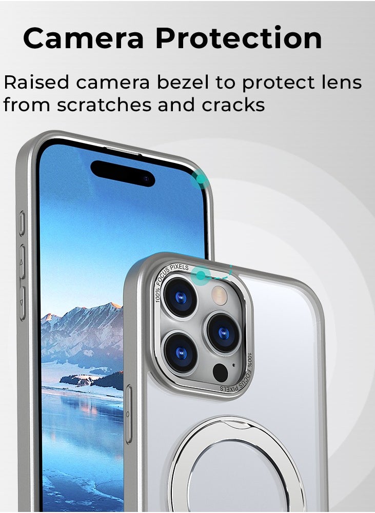 glassology - iPhone 16 Pro Max 360° Rotate Ring Stand MagSafe Case Shockproof Wireless Charging Compatible Adjustable Kickstand (Grey) - Image 1