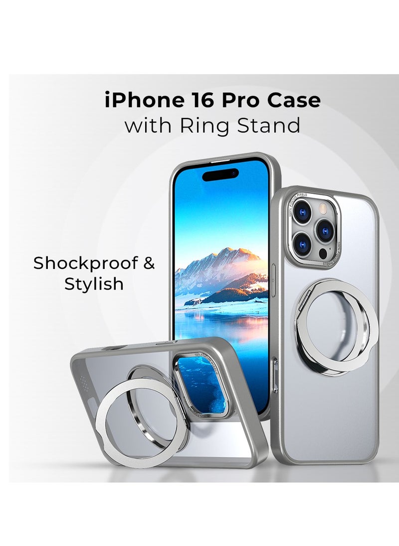 glassology - iPhone 16 Pro Max 360° Rotate Ring Stand MagSafe Case Shockproof Wireless Charging Compatible Adjustable Kickstand (Grey) - Image 1