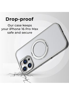 glassology iPhone 16 Pro Max 360° Rotate Ring Stand MagSafe Case Shockproof Wireless Charging Compatible Adjustable Kickstand (Grey)  - Image 3