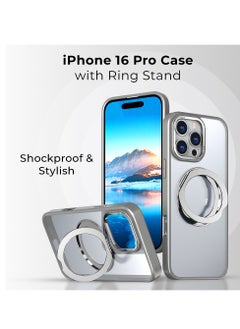glassology iPhone 16 Pro Max 360° Rotate Ring Stand MagSafe Case Shockproof Wireless Charging Compatible Adjustable Kickstand (Grey)  - Image 2