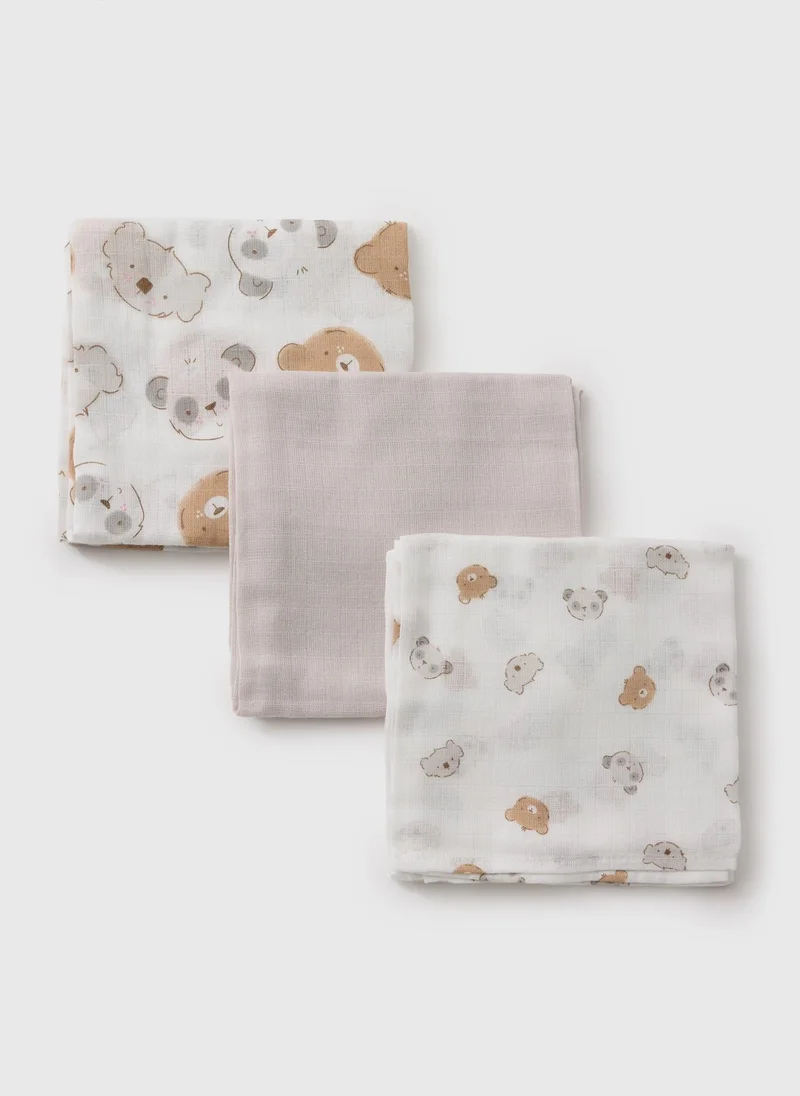 ماتلان مناشف قطنية رمادية للأطفال بتصميم دب