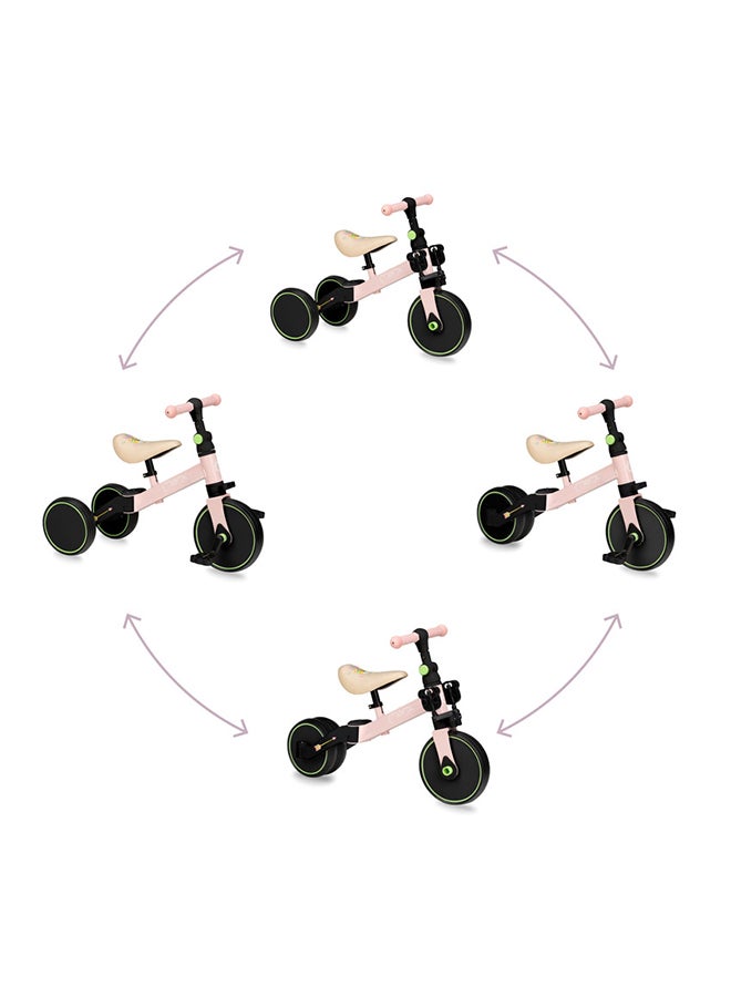 4In1 Steel Ride-On Bike - Ride-on, Tricycle with Pedals, Balance Bike,
Two-Wheeled Bike with Pedals, Adjustable Angle, Steering Locks, Height Range 32.5 - 39 CM For Kids Age 2+ -Pink