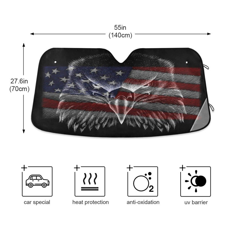 Dussdil American Flag Bald Eagle Car Windshield Sun Shade USA Patriotic Sunshade Blocks UV Rays Protector Keep Your Vehicle Cool Sun Shield Visor Cover Foldable for Car Truck SUV M - Image 2