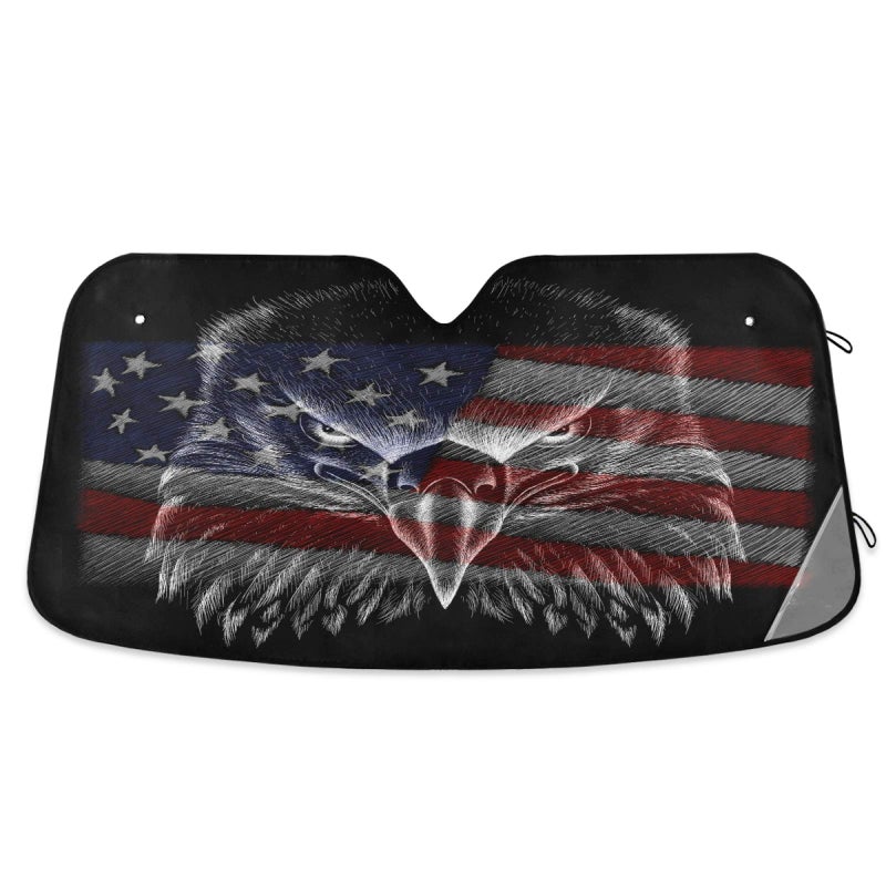 Dussdil American Flag Bald Eagle Car Windshield Sun Shade USA Patriotic Sunshade Blocks UV Rays Protector Keep Your Vehicle Cool Sun Shield Visor Cover Foldable for Car Truck SUV M - Image 1