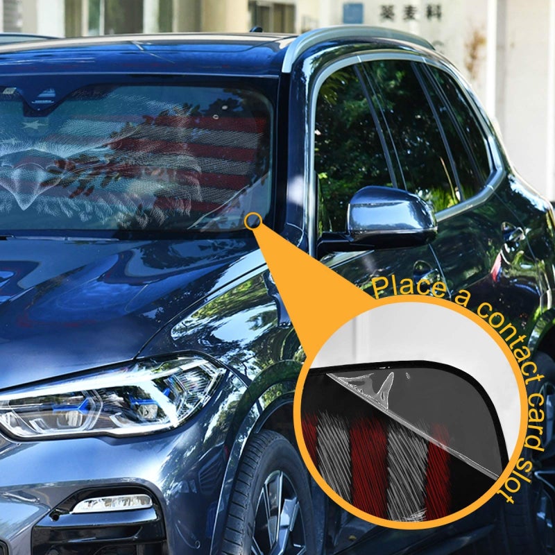 Dussdil American Flag Bald Eagle Car Windshield Sun Shade USA Patriotic Sunshade Blocks UV Rays Protector Keep Your Vehicle Cool Sun Shield Visor Cover Foldable for Car Truck SUV M - Image 4