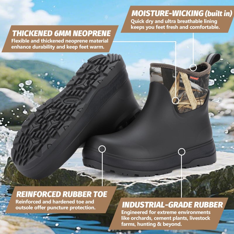 Showave Rain Boots Men Ankle Rubber Boots for Men Insulated Waterproof Boot Neoprene Mud Boot for Gardening Fishing Farming(Camo,Size 7) - Image 4