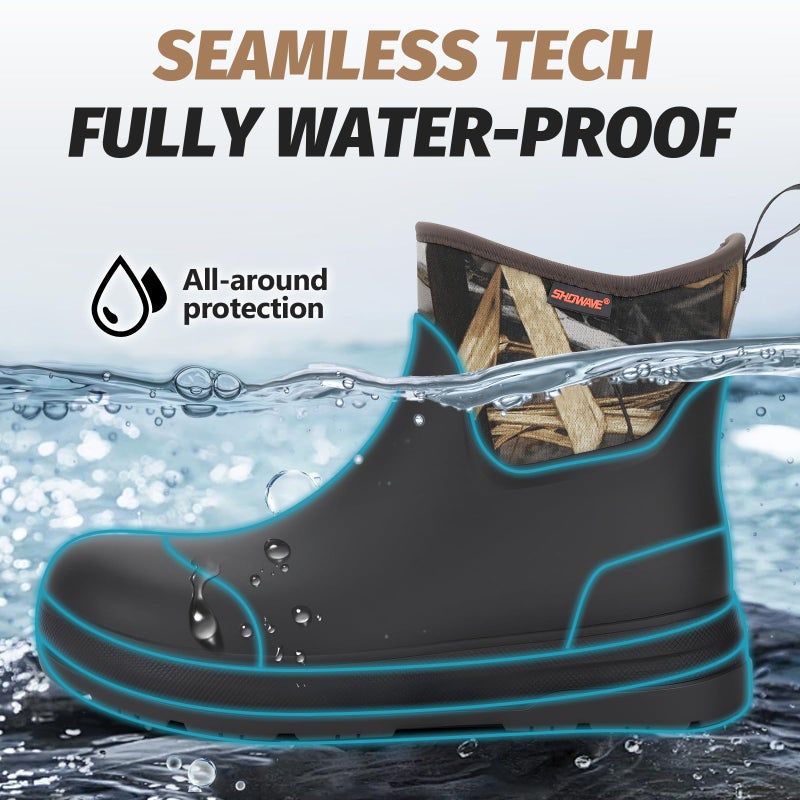 Showave Rain Boots Men Ankle Rubber Boots for Men Insulated Waterproof Boot Neoprene Mud Boot for Gardening Fishing Farming(Camo,Size 7) - Image 3