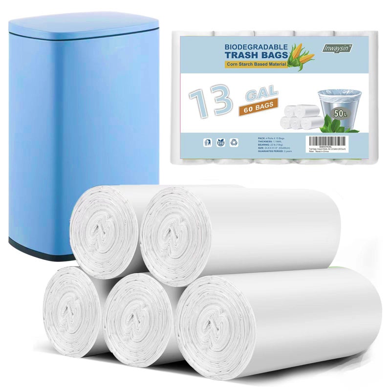 Inwaysin Ultra Strong Tall Kitchen Trash Bags 13 Gallon Garbage Bags  White Bin Liners  60 Count - Image 1