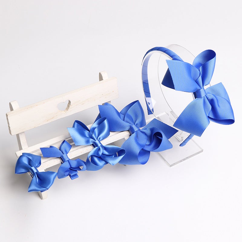 Generic Handmade Cloth Ribbon Hair Clip Set for Kids MS1136 royal blue five-piece set (full package)