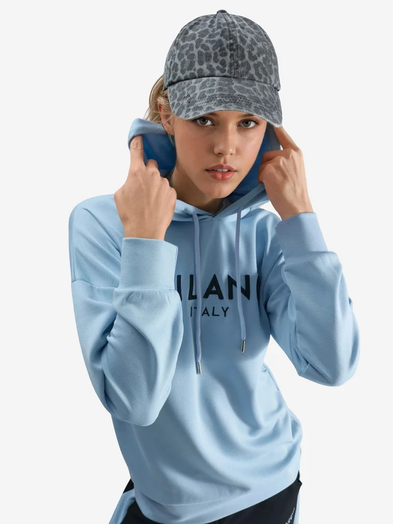 Hiccup Baby Blue Modal Touch Hooded Embroidered Long Wide Leg Two-Piece Co-ord Set Bersan Collection for Women | Best Price UAE