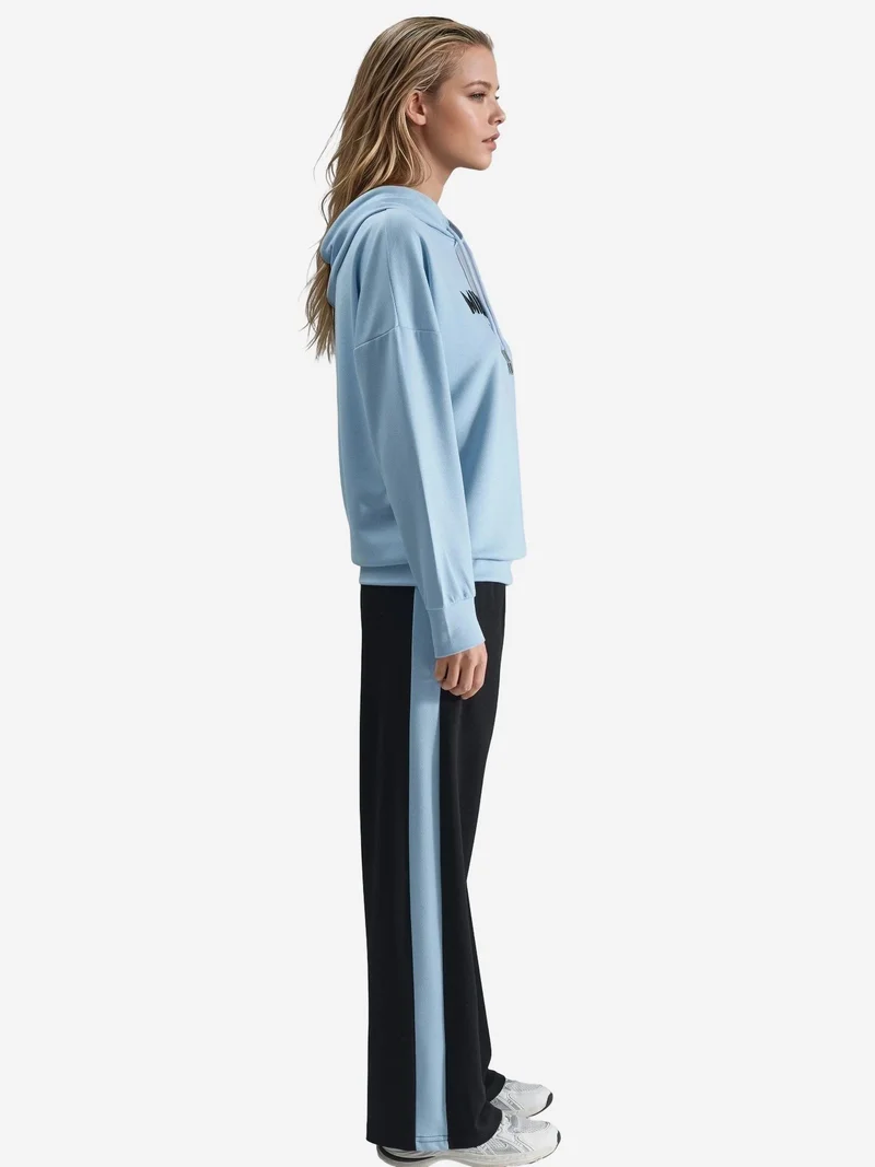 Hiccup Baby Blue Modal Touch Hooded Embroidered Long Wide Leg Two-Piece Co-ord Set Bersan Collection for Women | Best Price UAE