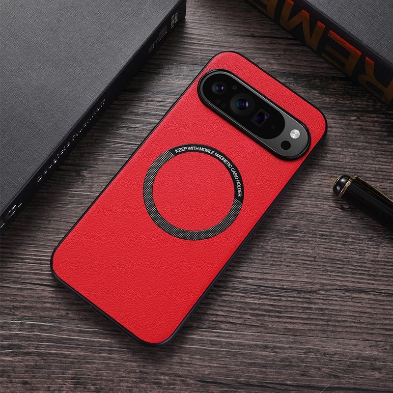 HuHa Protective Cover For Google Pixel 9 Magsafe Magnetic Ring Leather Texture Phone Case(Red) - Image 1