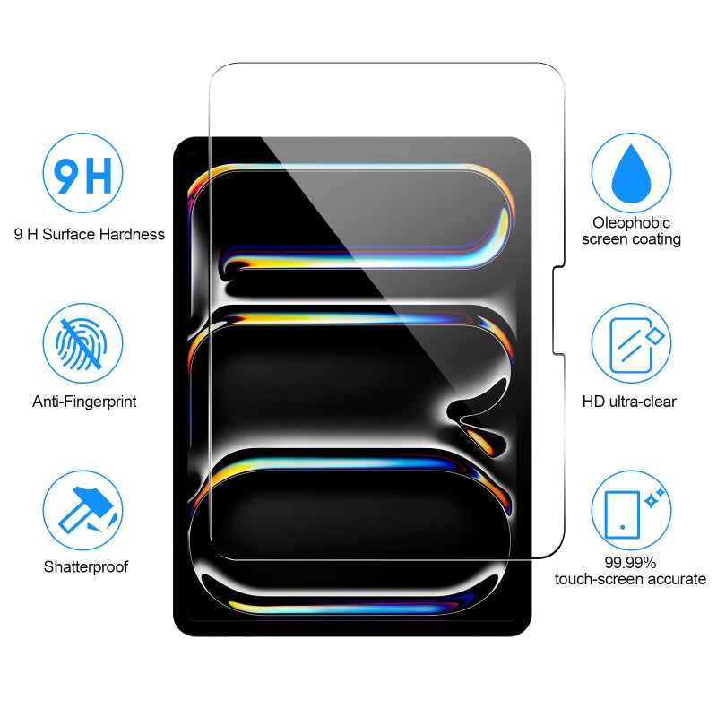 SIBEITU 2 Pack Screen Protector for iPad Pro 11 Inch 2025/2024 M5 M4 (6th/5th Generation), 11 Inch 9H Hardness Tempered Glass Film, Scratch Resistant, Case Friendly, Apple Pencil Support, HD Clarity - Image 2
