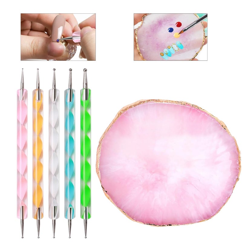 HomTop Nail Art Tools 22-piece Set, Resin Nail Art Palette, 2-way Acrylic Silicone Engraving Pen Dotting Pen Tools Nail Art Kit for Nail Art DIY Home Salon Makeup Display Board, pink - Image 4