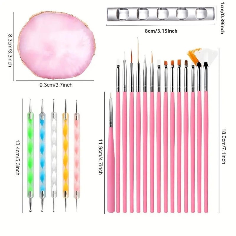 HomTop Nail Art Tools 22-piece Set, Resin Nail Art Palette, 2-way Acrylic Silicone Engraving Pen Dotting Pen Tools Nail Art Kit for Nail Art DIY Home Salon Makeup Display Board, pink - Image 2