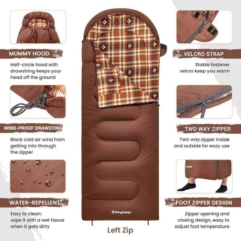 KingCamp كيس نوم كينغ كامب للبالغين، للطقس البارد والدافئ XL كبير وطويل مع حقيبة ضغط، معدات أساسية محمولة مقاومة للماء لرحلات التخييم في الهواء الطلق - Image 4