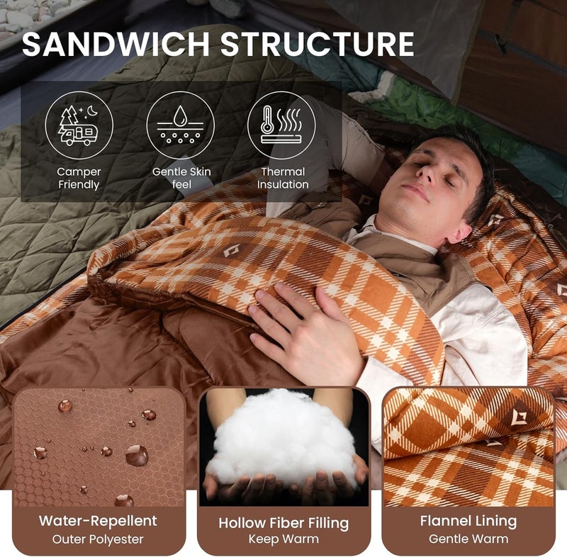 KingCamp كيس نوم كينغ كامب للبالغين، للطقس البارد والدافئ XL كبير وطويل مع حقيبة ضغط، معدات أساسية محمولة مقاومة للماء لرحلات التخييم في الهواء الطلق - Image 2