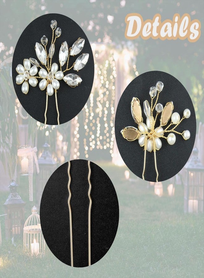 لابوهي 5 قطع من دبابيس شعر العروس، إكسسوارات شعر مرصعة بأحجار الراين للنساء، قطعة شعر زفاف كريستالية للعروس، النساء والفتيات، وصيفات الشرف (ذهبي) - Image 3