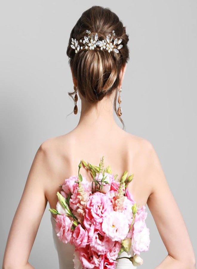 لابوهي 5 قطع من دبابيس شعر العروس، إكسسوارات شعر مرصعة بأحجار الراين للنساء، قطعة شعر زفاف كريستالية للعروس، النساء والفتيات، وصيفات الشرف (ذهبي) - Image 5