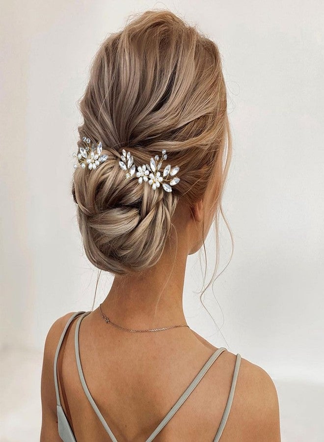 لابوهي 5 قطع من دبابيس شعر العروس، إكسسوارات شعر مرصعة بأحجار الراين للنساء، قطعة شعر زفاف كريستالية للعروس، النساء والفتيات، وصيفات الشرف (ذهبي) - Image 2