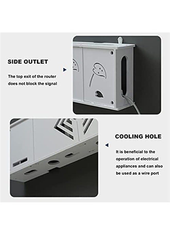 Eworld - Stylish Wall-Mounted Router Rack for Wi-Fi Router, Set-Top Box, Light Cat Box, and More, Includes Doors and Patch Panel Shielding Box for Neat Storage, White. - Image 1