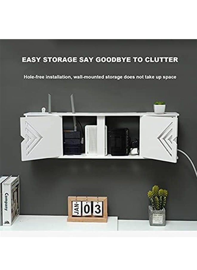 Eworld - Stylish Wall-Mounted Router Rack for Wi-Fi Router, Set-Top Box, Light Cat Box, and More, Includes Doors and Patch Panel Shielding Box for Neat Storage, White. - Image 1