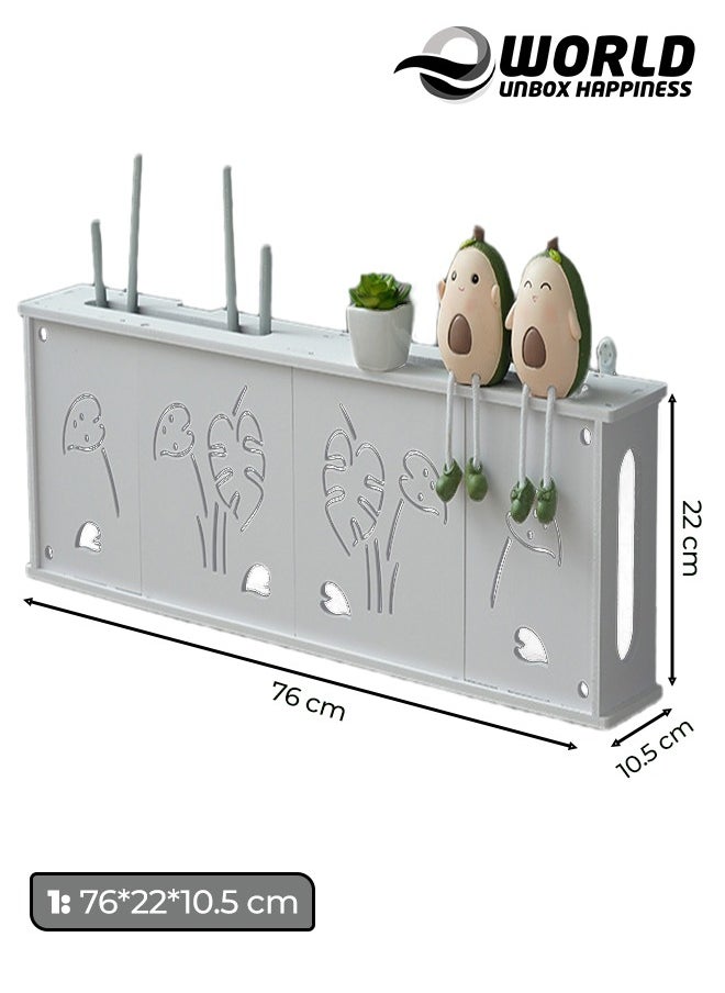 Eworld - Stylish Wall-Mounted Router Rack for Wi-Fi Router, Set-Top Box, Light Cat Box, and More, Includes Doors and Patch Panel Shielding Box for Neat Storage, White. - Image 1