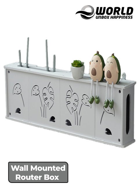 Stylish Wall-Mounted Router Rack for Wi-Fi Router, Set-Top Box, Light Cat Box, and More, Includes Doors and Patch Panel Shielding Box for Neat Storage, White.