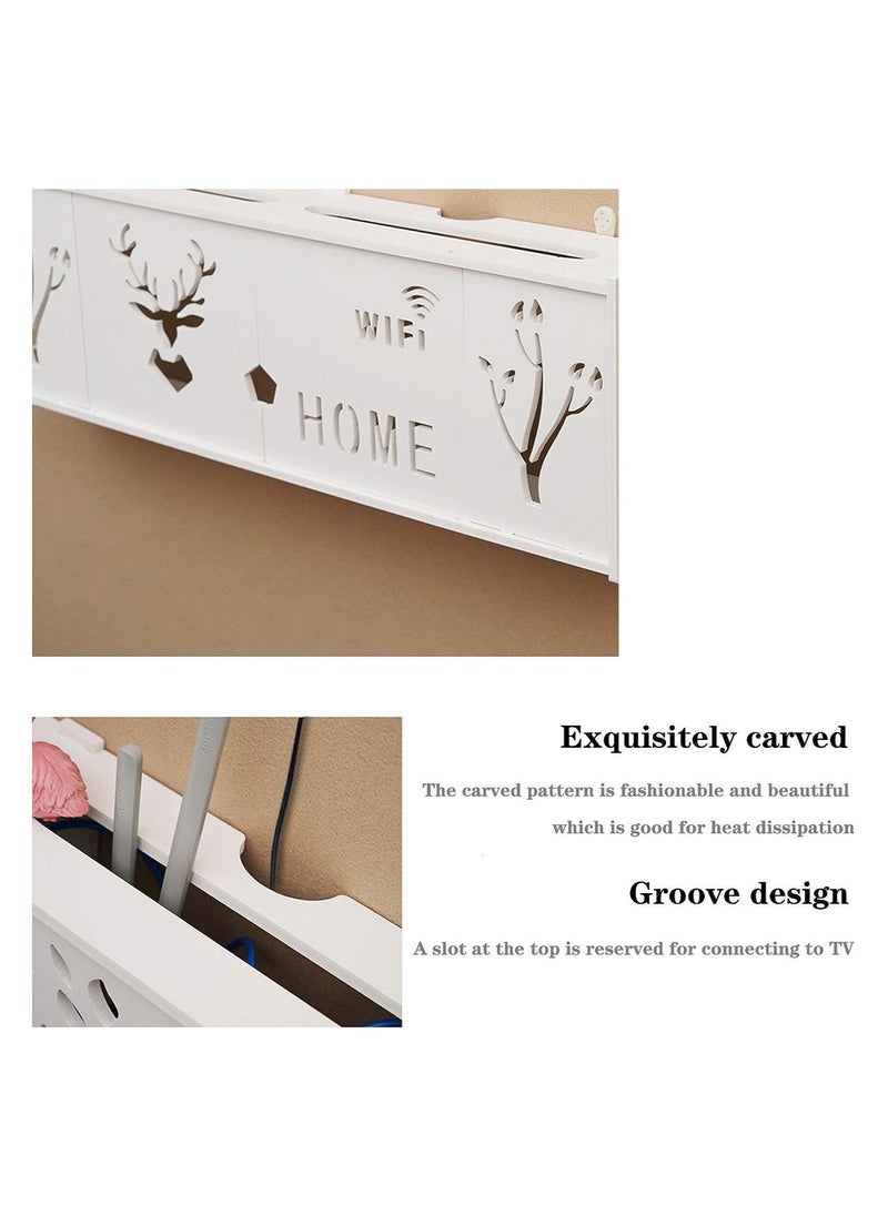 Eworld - Stylish Wall-Mounted Router Rack for Wi-Fi Router, Set-Top Box, Light Cat Box, and More, Includes Doors and Patch Panel Shielding Box for Neat Storage, White. - Image 1