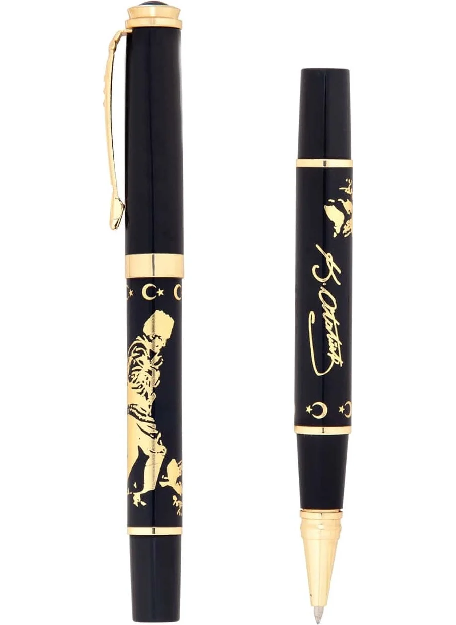 Forzacase Atatürk Embroidered Boxed Metal Rollerball Pen Black Gold - FC761