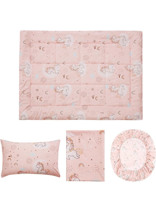 JSD JSD Pink Unicorn Toddler Bedding Set, 4 Piece Bed-in-a-Bag Toddler Microfiber Comforter Sheet Set, All Season Machine Washable  - Image 4