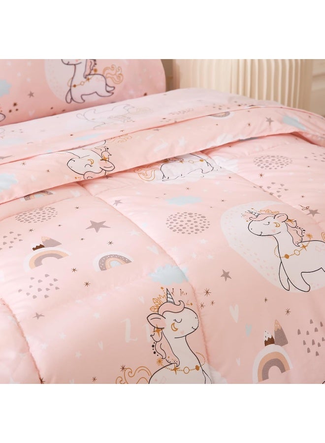 JSD JSD Pink Unicorn Toddler Bedding Set, 4 Piece Bed-in-a-Bag Toddler Microfiber Comforter Sheet Set, All Season Machine Washable  - Image 5