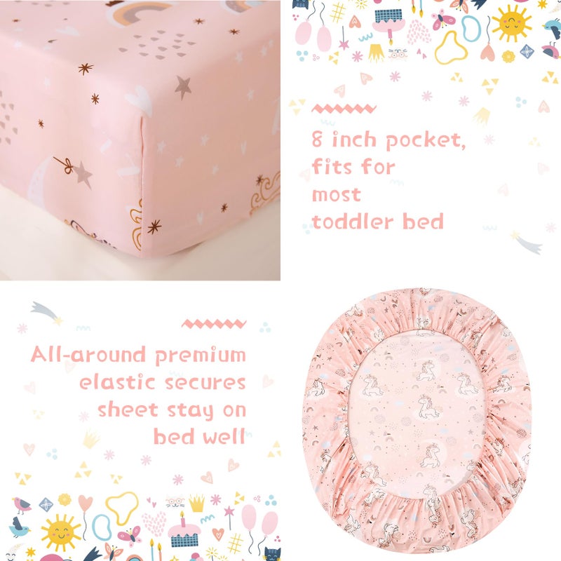 JSD طقم سرير جيس دي Pink Unicorn للأطفال، 4 قطع في حقيبة سرير، طقم لحاف وملاءات من الألياف الدقيقة، قابل للغسل في الغسالة على مدار السنة - Image 3