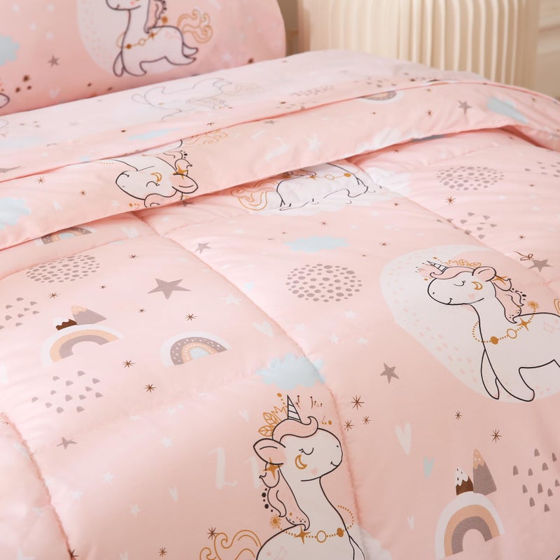 JSD طقم سرير جيس دي Pink Unicorn للأطفال، 4 قطع في حقيبة سرير، طقم لحاف وملاءات من الألياف الدقيقة، قابل للغسل في الغسالة على مدار السنة - Image 5