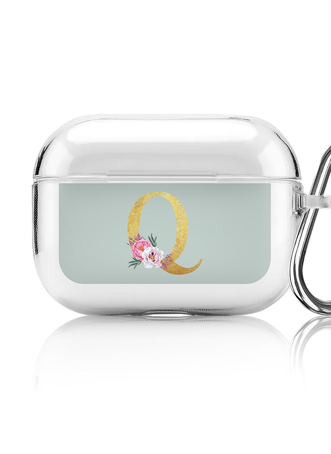 Stylizedd - Classic Clear printed Case for Apple Airpods Pro Soft TPU Gel Thin Transparent Flexible Cover - Custom Monogram Initial Letter Floral Pattern Alphabet - Q ( Light Green ) - Image 1