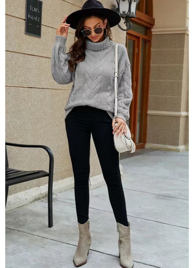 Loquat Women's Flared Sleeve Jumper Turtleneck Twist Sweater  - Image 2