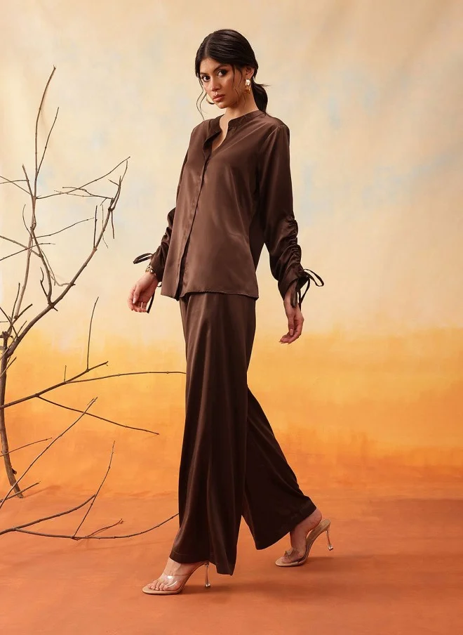 STREET 9 طقم ساتان بني للنساء