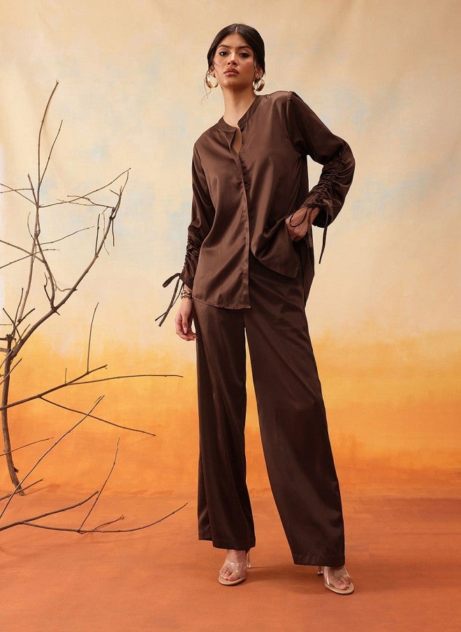 STREET 9 طقم ساتان بني للنساء - Image 1