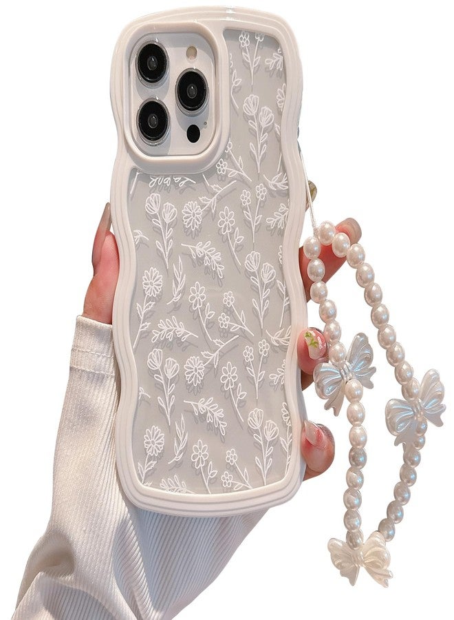 Dyale Compatible for iPhone 16 Pro Max Case for Women Girls,Cute Curly Wave Wavy Frame Shape Shockproof Soft TPU 2 in 1 with Bow Bracelet Flower Floral Phone Cove for Women Girl - Image 1