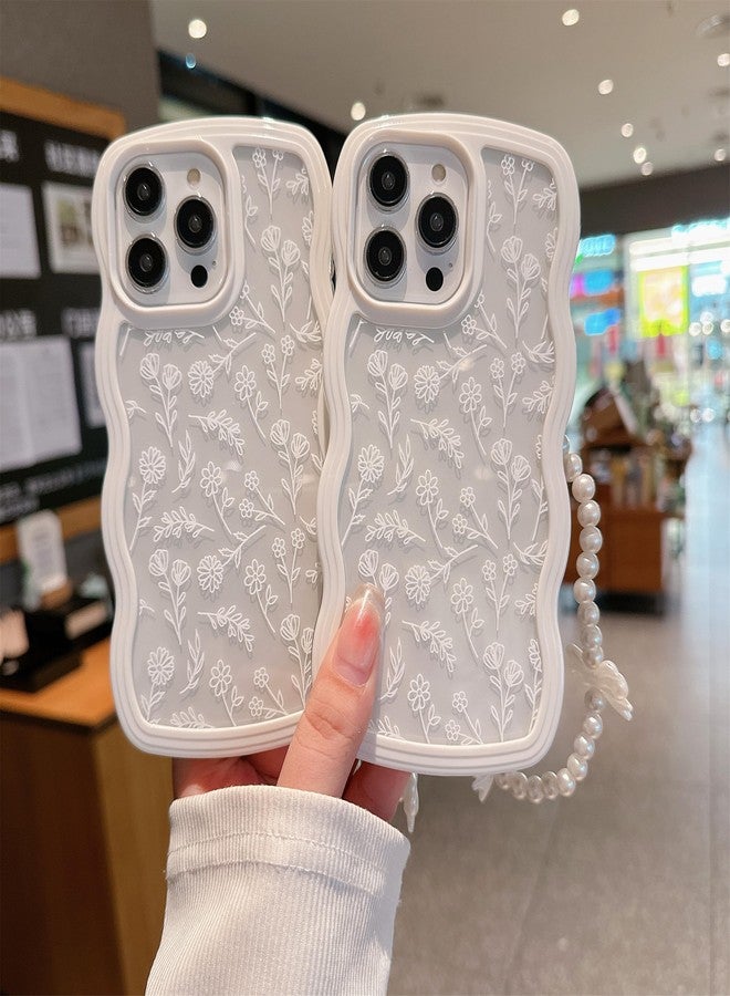 Dyale Compatible for iPhone 16 Pro Max Case for Women Girls,Cute Curly Wave Wavy Frame Shape Shockproof Soft TPU 2 in 1 with Bow Bracelet Flower Floral Phone Cove for Women Girl - Image 2