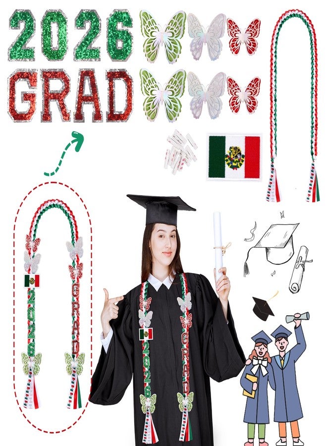 JIZWPOOM Mexican Graduation Leis 2026,Class of 2026 Graduation Ribbon Lei with Butterfly and Pins,Double Handmade Congrats,Graduations Gifts for High School College - Image 2