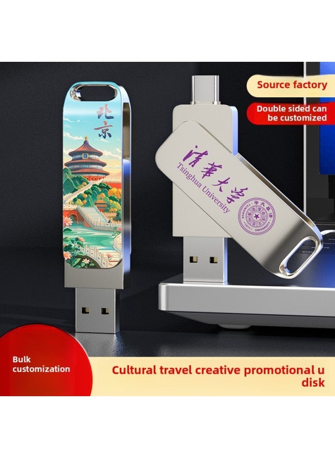 Dual-purpose USB Flash Drive Creative Personality Pattern Customization Guofeng Cultural Tourism Scenic Area City Characteristic Advertising Gift USB Flash Drive-Color:Dual-purpose Premium Plate [oriental Pearl] + Exquisite Red Gift Box + Tassel-Capacity:4GB  - Image 4