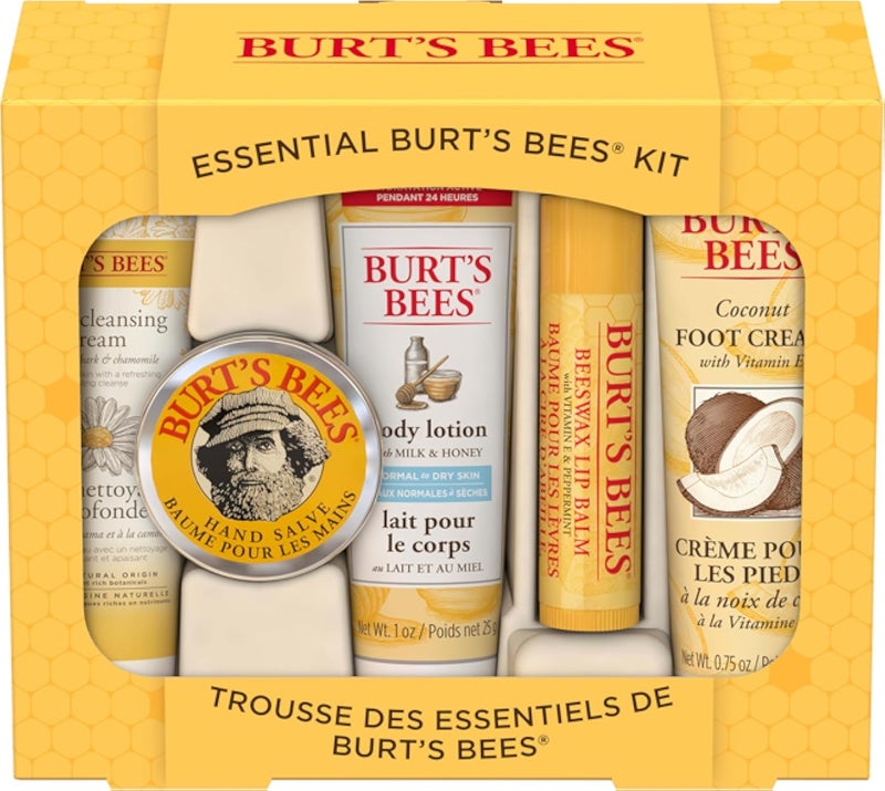 Burt's Bees Essential Gift Set, 5 Travel Size Products - Deep Cleansing Cream, Hand Salve, Body Lotion, Foot Cream and Lip Balm